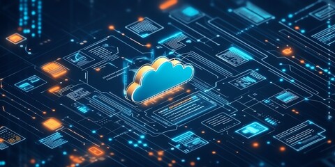 Aufkleber - Cloud computing concept with a 3D cloud icon on a circuit board background.