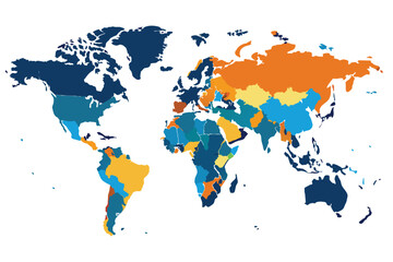 World Map With Color-Coded Countries and Regions