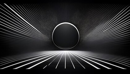 Leinwandbilder - Abstract black and white background with glowing lines and a circle in the distance.