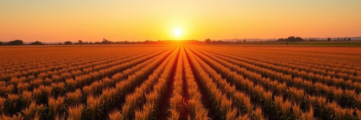 Wall Mural - a panoramic view of a lush golden wheat field under a clear blue sky on a sunny day, sunny, farm