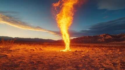 Wall Mural - Fiery Whirlwind: Stunning Fire Vortex in Barren Desert Scenery