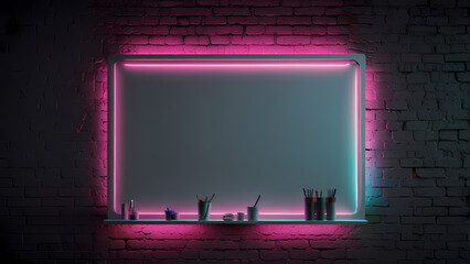 Wall Mural - Blank White Board Surrounded by Neon Light