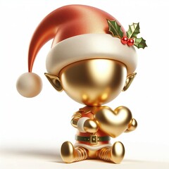 Wall Mural - 3d Cute metallic gold Christmas elf doing mini heart pose