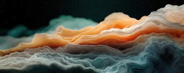 Wall Mural - surreal topographic display with glowing neon lines