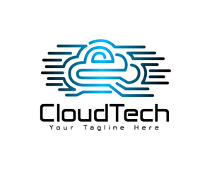 Wall Mural - cloud line data tech connection logo design template illustration inspiration