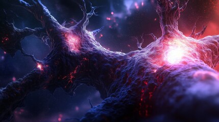 Poster - futuristic technology background with neuron synapses