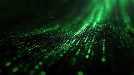Wall Mural - a mesmerizing green light pattern resembling digital data streams, creating a sense of depth and mot