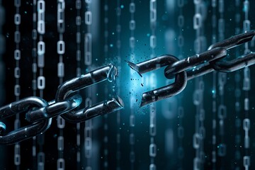a broken chain breaking in half, symbolizing the break with digital security the background.ai gener