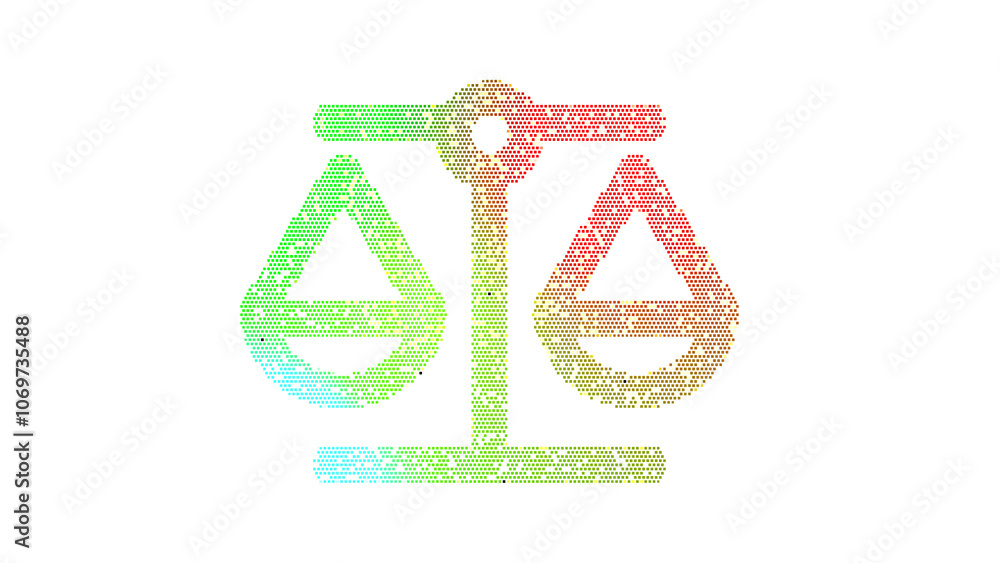 Icon balance scale is made up of LED square shapes. There are bright ...