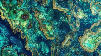 Wall Mural - Abstract OceanInspired Artwork with Gold Veins