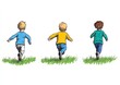 © ekkarat - Children joyfully run through a green field embracing the spirit of adventure and playfulness