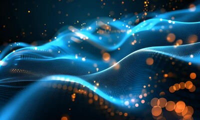Wall Mural - dark blue wavy technology background, in the style of wavy lines and organic shapes, bokeh, technolo