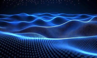 Wall Mural - dark blue wavy technology background, in the style of wavy lines and organic shapes, bokeh, technolo