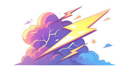 Wall Mural - kawaii cloudy lightning strike elements