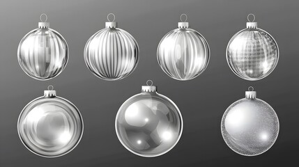 Wall Mural - Set of glass Christmas balls isolated on transparent background