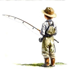 Wall Mural - Watercolor Painting of a Young Boy Fishing.