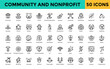 © Gravisio - Community and Nonprofit icons set with Community, Volunteer, Giving, Charity, Nonprofit organization ,Donation, Fundraising, Philanthropy, Helping hand, Support icon. Simple line vector