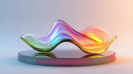 Abstract 3d colorful glass curves. Abstract scene background. Podium 3d, stage pedestal or platform