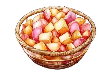 Canvas Print - Watercolor Illustration of Yellow and Pink Fruits in a Basket.