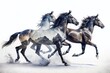 © Arnada - Stunning Double Exposure of Three Black Silhouettes of Galloping Horses on a White Background, Perfect for Equestrian and Horse Racing Themes