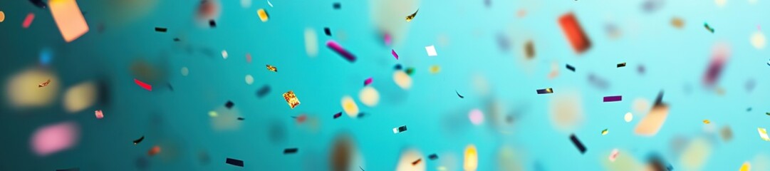 Wall Mural - Colorful confetti on teal background, festive mood