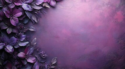 Wall Mural - Purple Flowers and Leaves on a Textured Purple Background