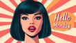© Pornphan - descriptionStylish woman with bob haircut, vibrant colors, Hello Monday theme
