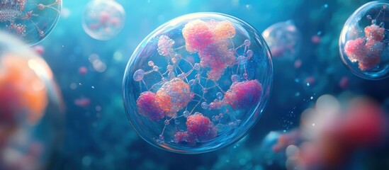 Wall Mural - abstract visualization of molecular structures in a vibrant underwater environment with glowing part