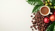 © I Have Photos - Coffee plant leaves and beans on a white background, representing the origin of coffee