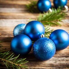 Wall Mural - Set of blue Christmas balls isolated on