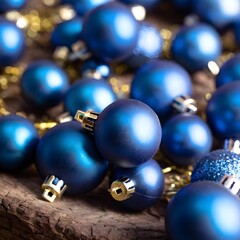 Wall Mural - Set of blue Christmas balls isolated on