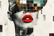 © Isuru - Abstract collage. Concept Disco girl with a head of disco ball and red lips