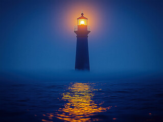 Wall Mural - Lighthouse is lit up in the dark