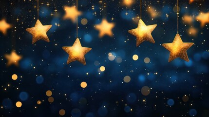 Wall Mural - abstract night sky with glowing stars and bokeh lights background.