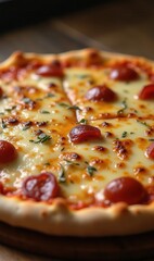 Delicious pepperoni pizza with melted cheese and herbs, perfect for food photography, restaurant menus, and culinary projects.