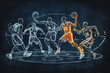 © Lazy_Bear - Chalkboard drawing of basketball players making different moves on court. Game tactic and teamwork concept