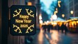 © Clearmind - Happy new year 2025 yellow led neon sign with a snowflake in a Christmas market by night in the city street. Horizontal Photography (16:9)
