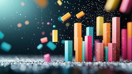Wall Mural - a dynamic array of colorful, three dimensional bars rising and falling on a dark background, represe