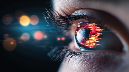 Wall Mural - a human eye superimposed on a background of flowing binary code, representing the concept of data an