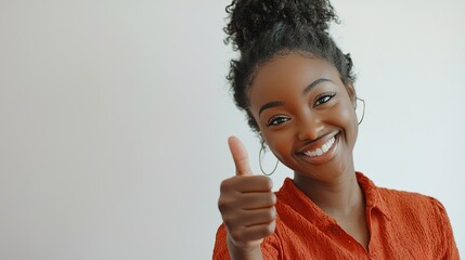 Joyful Young Woman Giving Thumbs Up with Smile