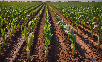 Wall Mural - Field of corn with rows of corn plants