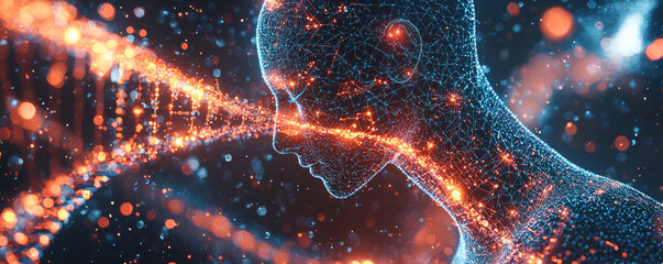 Wall Mural - illustration of ai technology integrating with human like features, showcasing digital representatio