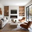 © Stock - Modern Minimalist Living Room with Neutral Tones.