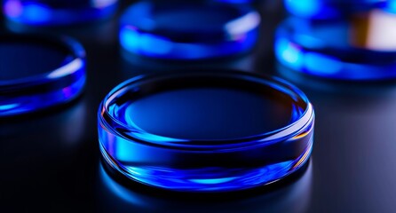 Poster - A close up of a blue glass bowl on a table