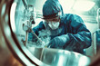 © Anoo - Lab technician in protective gear dissolving medicine in stainless steel tank at a chemical research facility using modern industrial equipment