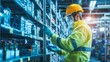 © My Stock 4 U - A worker in safety gear organizes items on shelves in a warehouse, highlighting safety protocols in a professional setting.