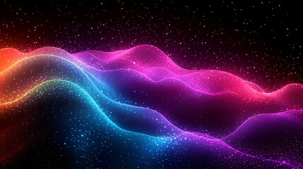 Wall Mural - abstract colorful neon waves with a dark background.