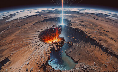 Wall Mural - volcano with a crater and a river