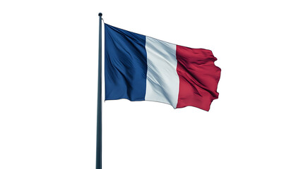 Wall Mural - Waving French flag on a flagpole, isolated or white background