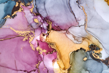  Snaking rivers of metallic gold weave through  vibrant interplay of soft and bold tones. Movement and balance in nature, crafted in the fluid ink technique to create seamless transitions  rich texture